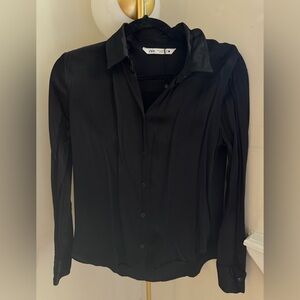Zara Black Satin Button down shirt- small